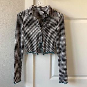 Princess Polly long sleeve button up crop top with blue stitching